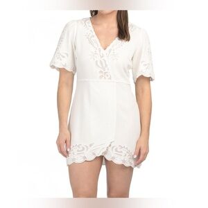 Secret Mission Linen Blend Lavinia Embroidered Scallop Hem Mini Dress XL NWT